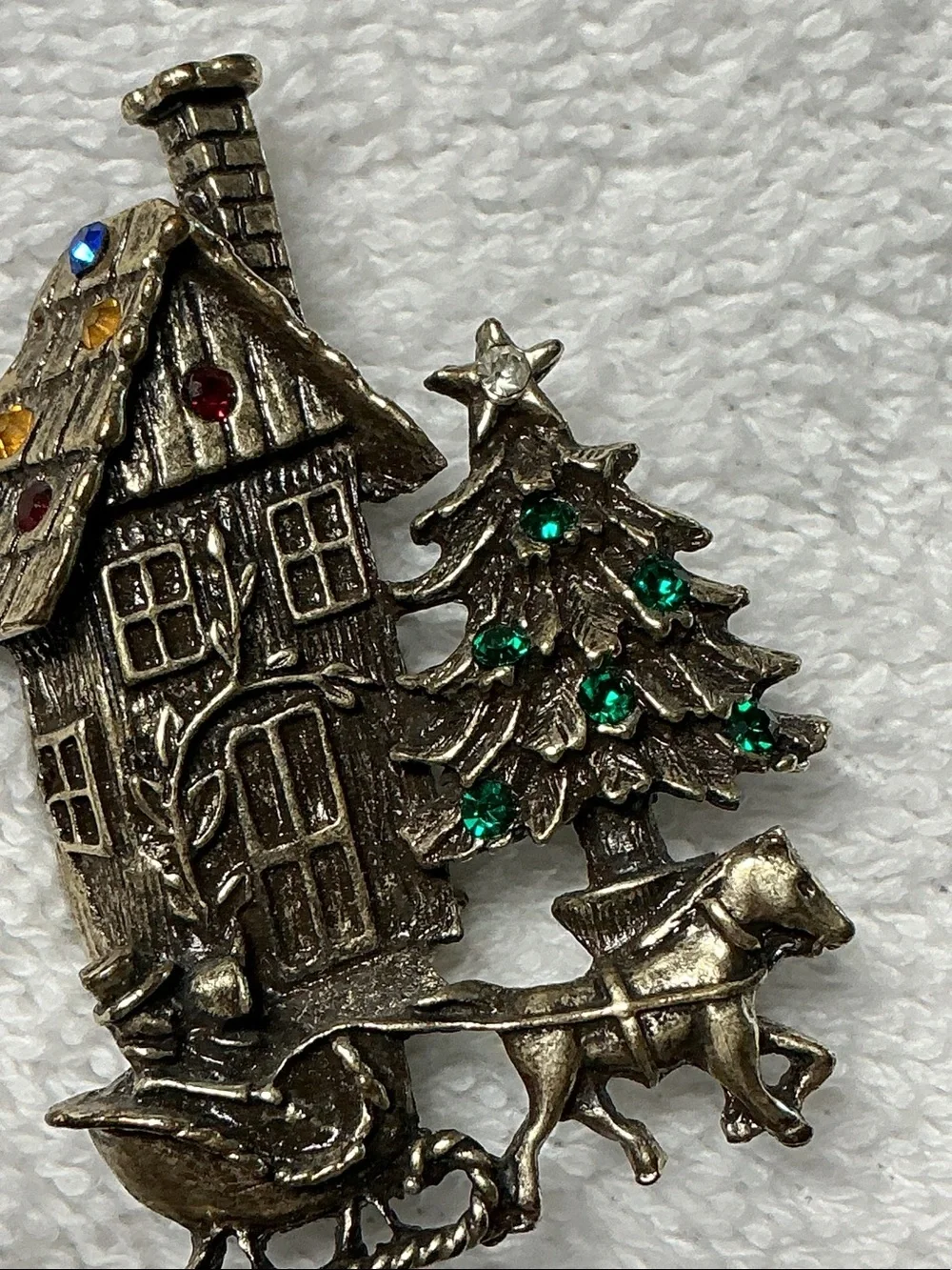 Vintage Silver-Tone Christmas Brooch with multi crystals